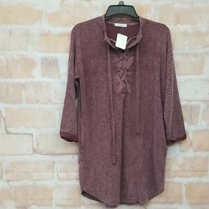 NWT Women's Cherish Maroon Lace-Up Blouse Size Small